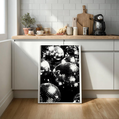 Surreal Disco Ball Woman Art Print, Retro Red Velvet Party Poster