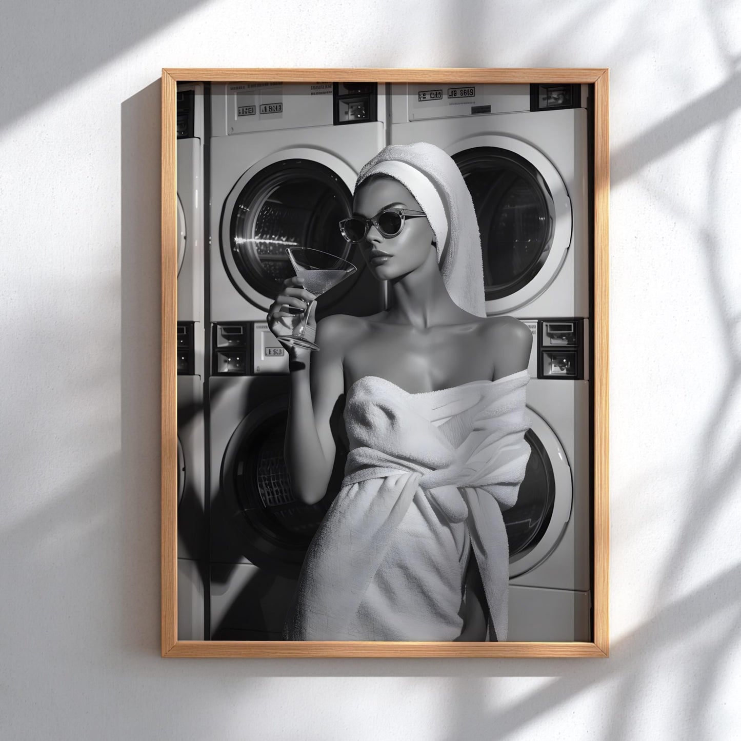 Vintage Laundromat Fashion Print, Black and White Martini Starlet Poster