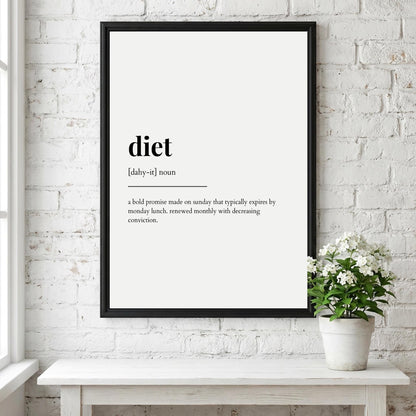 Diet Definition Poster | Funny Diet Meaning | Dictionary Style Wall Art | Motivational Quote Print | Health Decor
