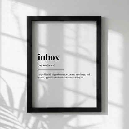 Inbox Definition Poster | Funny Inbox Meaning | Dictionary Style Wall Art | Motivational Quote Print | Office Decor