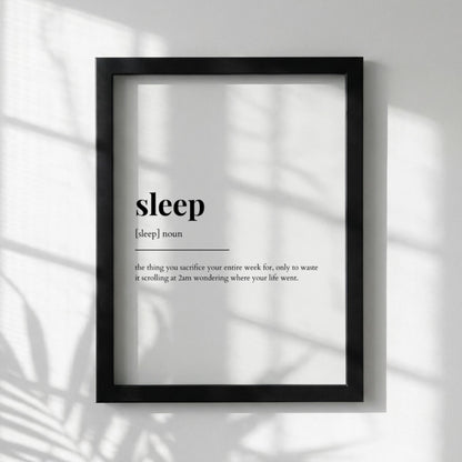 Sleep Definition Poster | Funny Sleep Meaning | Dictionary Style Wall Art | Motivational Quote Print | Relaxation Decor