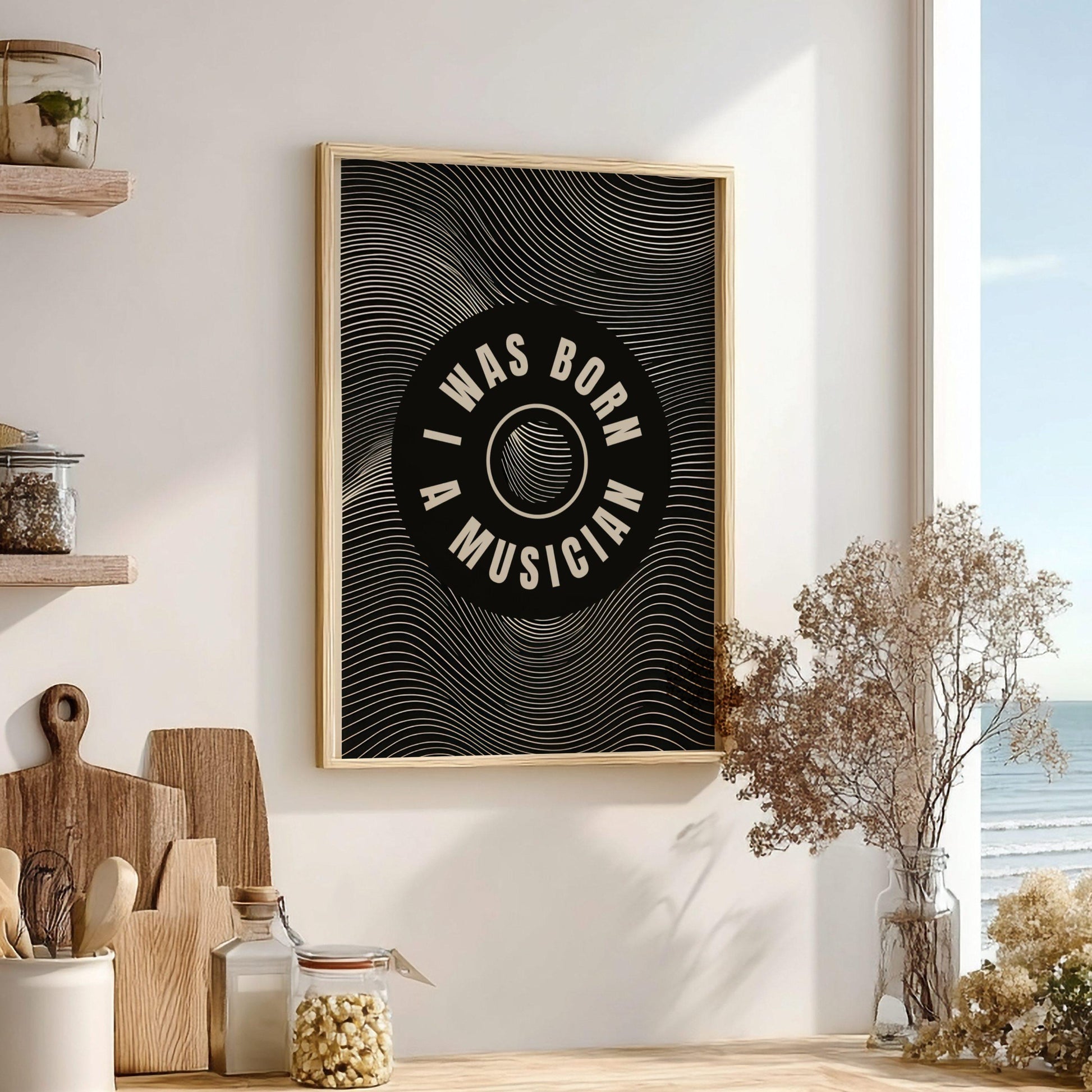 Born A Musician Vinyl Art Print, Retro Op-Art Music Poster