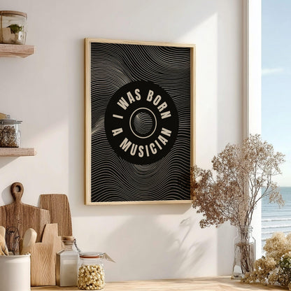 Born A Musician Vinyl Art Print, Retro Op-Art Music Poster