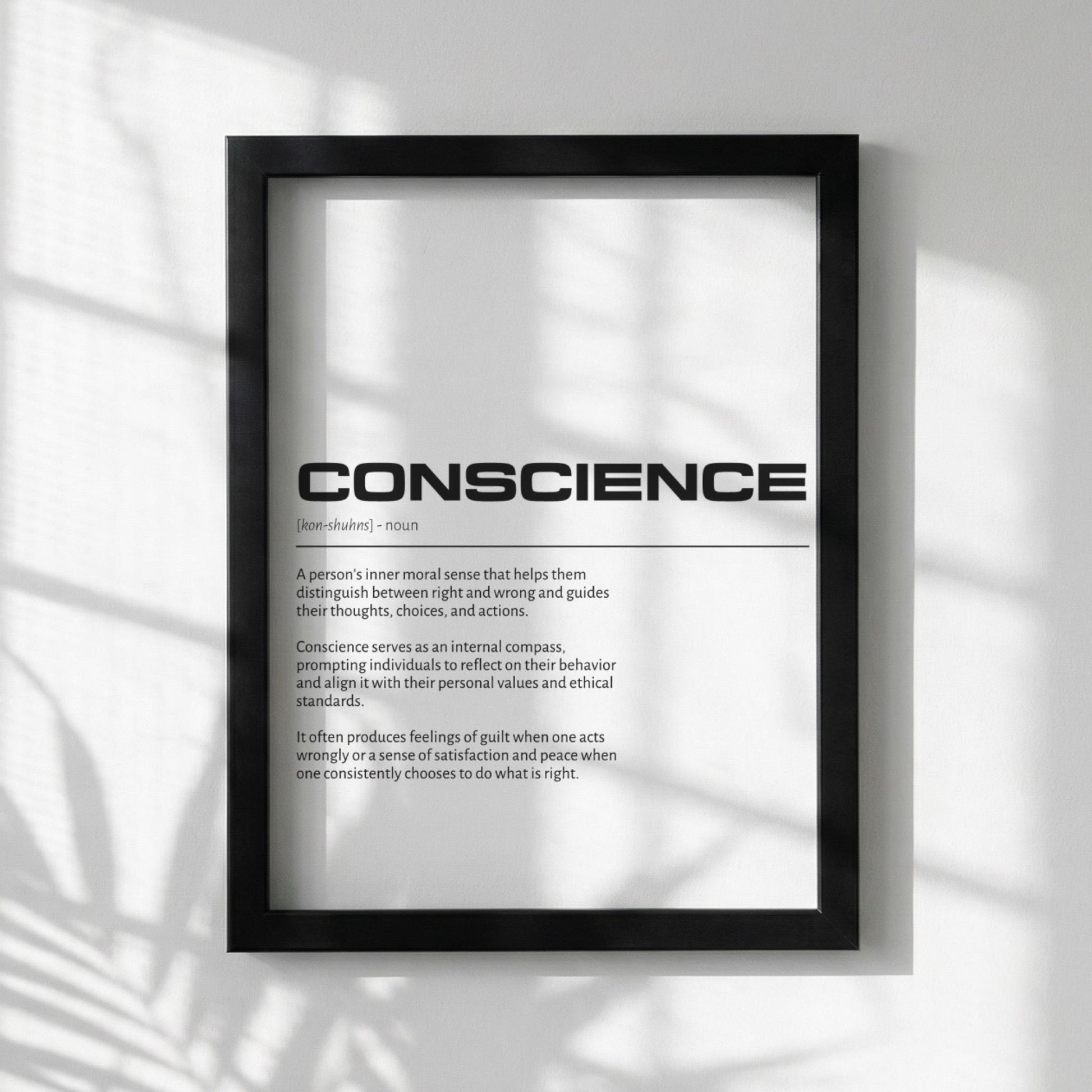 Conscience Definition Minimalist Poster | Inspirational Quotes Wall Art | Motivational Office Print | Modern Dictionary Home Decor White