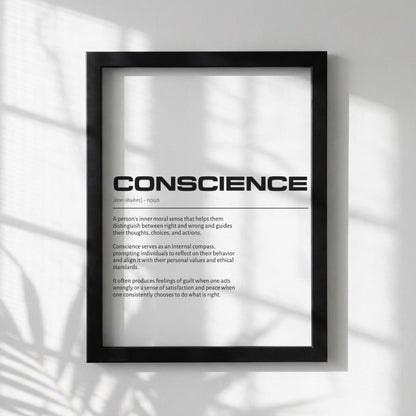 Conscience Definition Minimalist Poster | Inspirational Quotes Wall Art | Motivational Office Print | Modern Dictionary Home Decor White