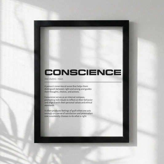 Conscience Definition Minimalist Poster | Inspirational Quotes Wall Art | Motivational Office Print | Modern Dictionary Home Decor White