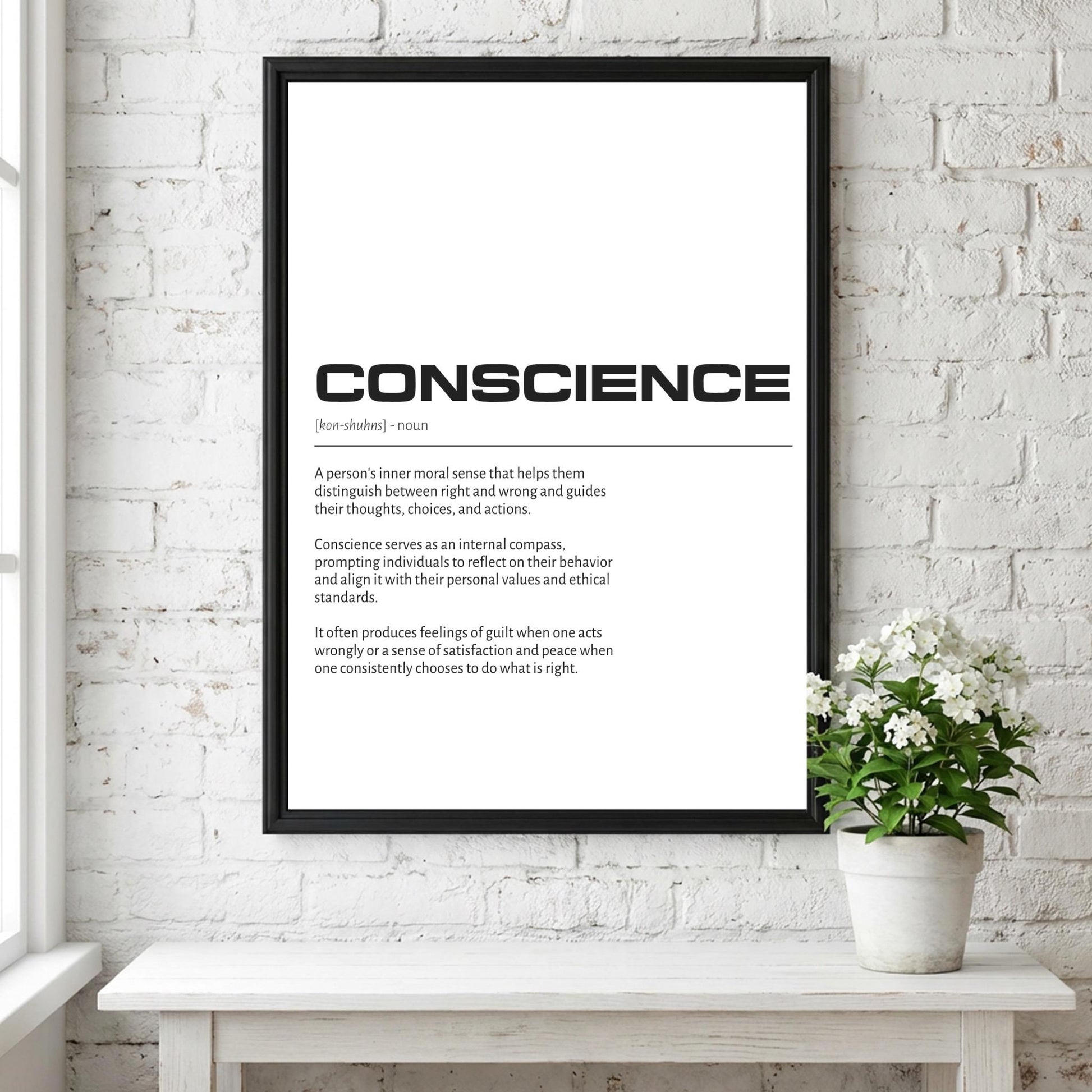Conscience Definition Minimalist Poster | Inspirational Quotes Wall Art | Motivational Office Print | Modern Dictionary Home Decor White