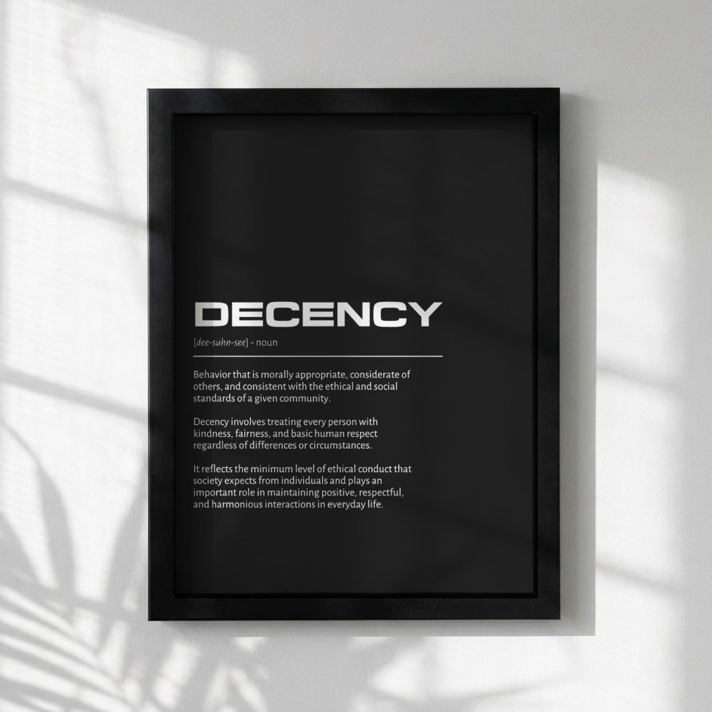 Decency Definition Minimalist Poster | Inspirational Quotes Wall Art | Motivational Office Print | Modern Dictionary Home Decor