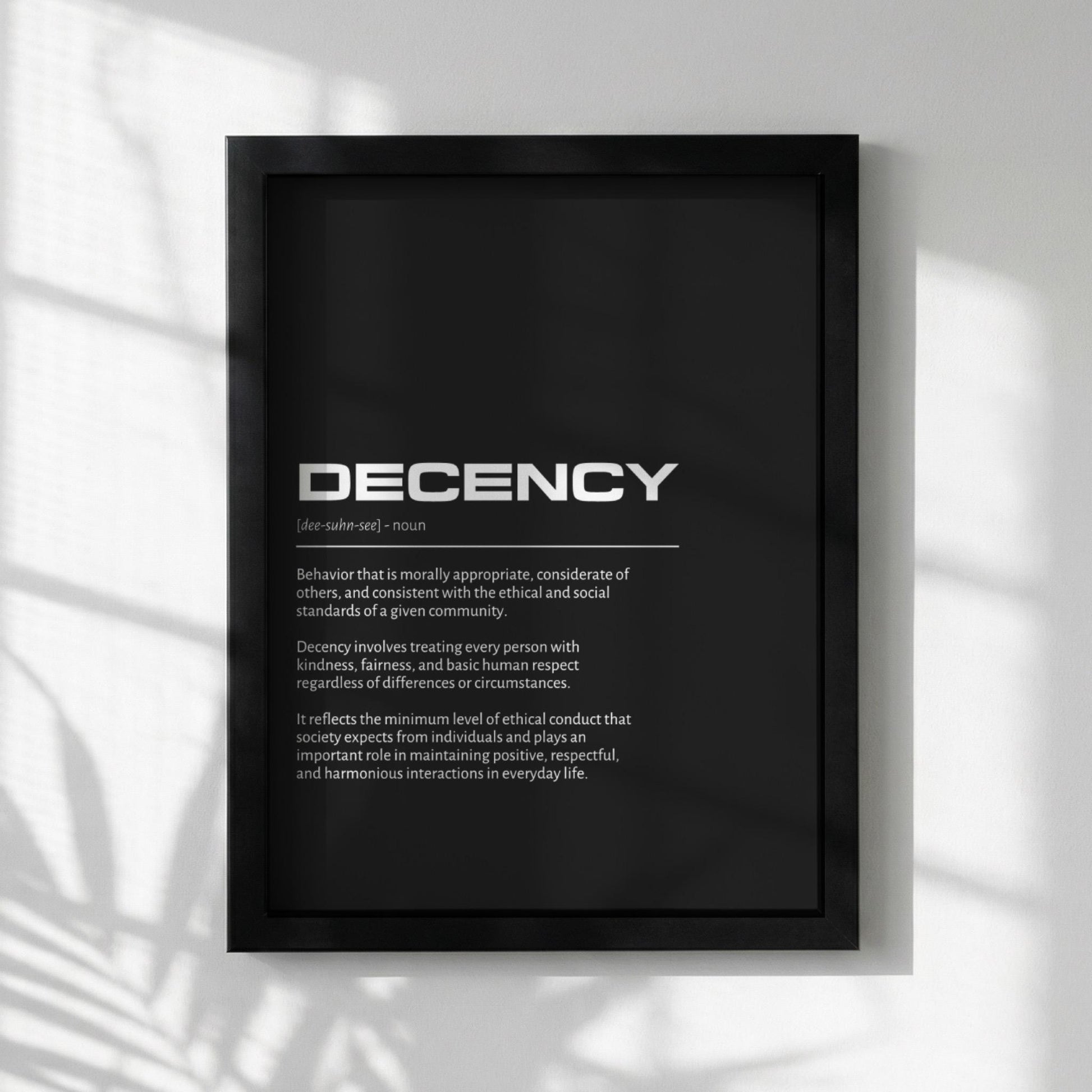 Decency Definition Minimalist Poster | Inspirational Quotes Wall Art | Motivational Office Print | Modern Dictionary Home Decor