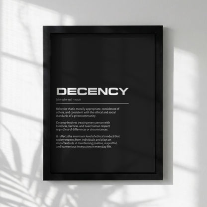 Decency Definition Minimalist Poster | Inspirational Quotes Wall Art | Motivational Office Print | Modern Dictionary Home Decor