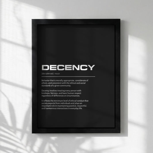 Decency Definition Minimalist Poster | Inspirational Quotes Wall Art | Motivational Office Print | Modern Dictionary Home Decor