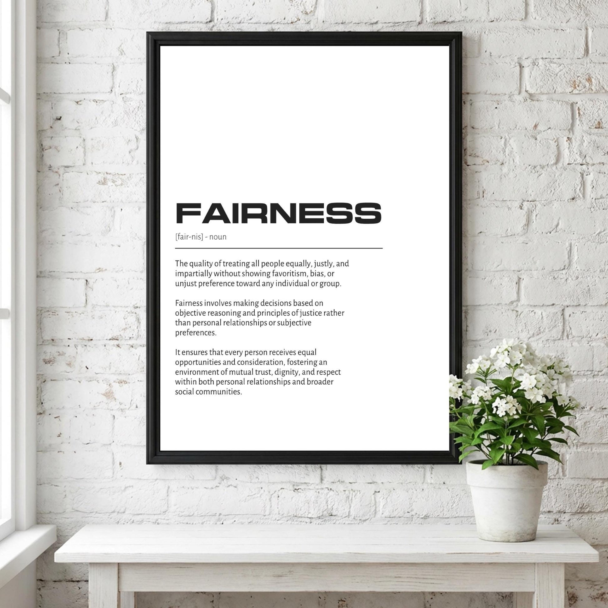 Fairness Definition Minimalist Poster | Inspirational Quotes Wall Art | Motivational Office Print | Modern Dictionary Home Decor White