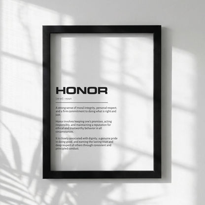 Honor Definition Minimalist Poster | Inspirational Quotes Wall Art | Motivational Office Print | Modern Dictionary Home Decor White