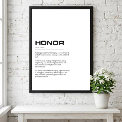 Honor Definition Minimalist Poster | Inspirational Quotes Wall Art | Motivational Office Print | Modern Dictionary Home Decor White