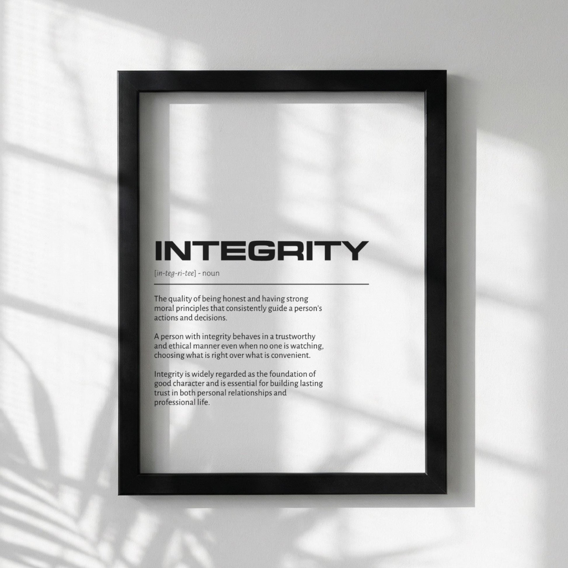 Integrity Definition Minimalist Poster | Inspirational Quotes Wall Art | Motivational Office Print | Modern Dictionary Home Decor White