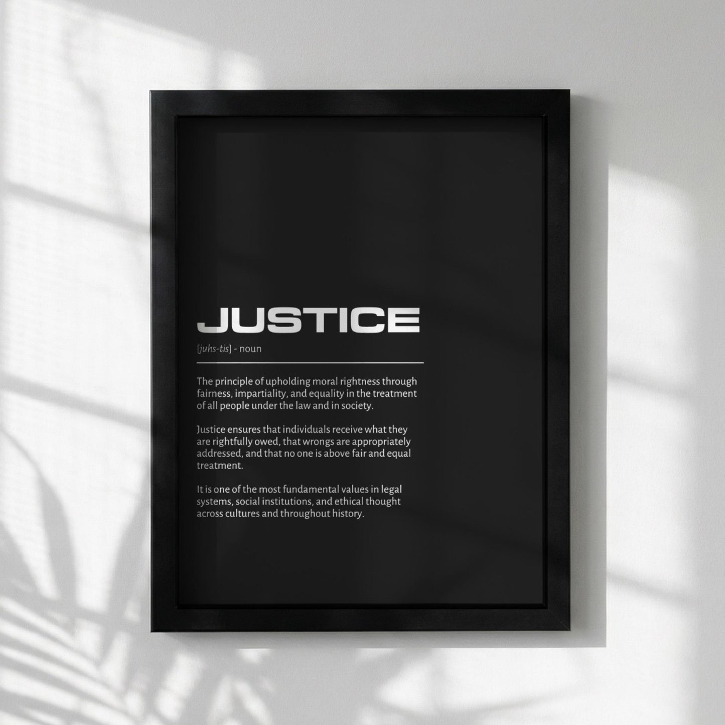 Justice Definition Minimalist Poster | Inspirational Quotes Wall Art | Motivational Office Print | Modern Dictionary Home Decor