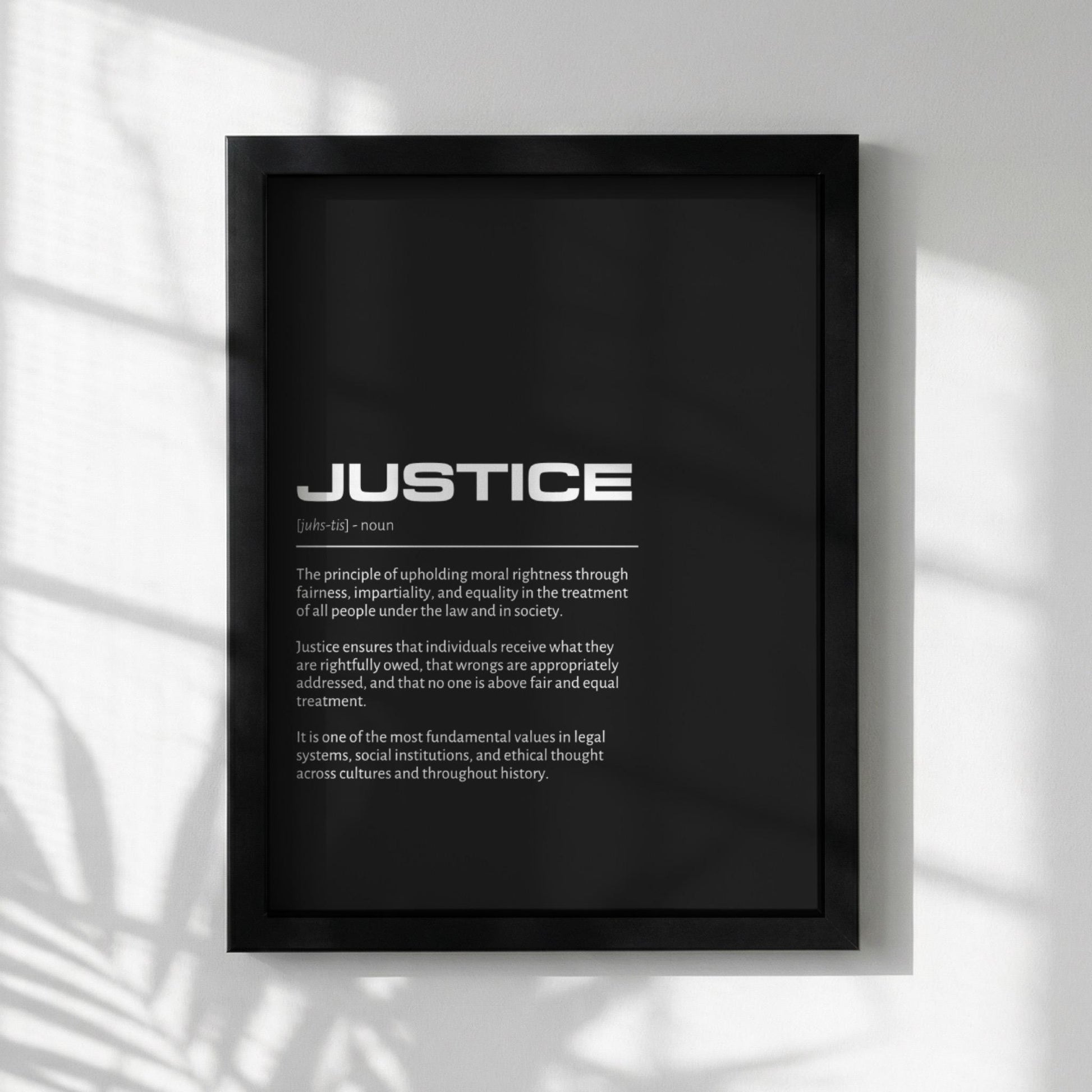 Justice Definition Minimalist Poster | Inspirational Quotes Wall Art | Motivational Office Print | Modern Dictionary Home Decor