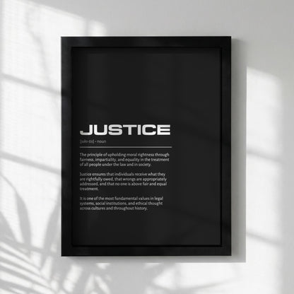 Justice Definition Minimalist Poster | Inspirational Quotes Wall Art | Motivational Office Print | Modern Dictionary Home Decor