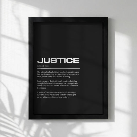 Justice Definition Minimalist Poster | Inspirational Quotes Wall Art | Motivational Office Print | Modern Dictionary Home Decor