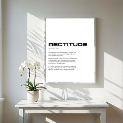 Rectitude Definition Minimalist Poster | Inspirational Quotes Wall Art | Motivational Office Print | Modern Dictionary Home Decor White