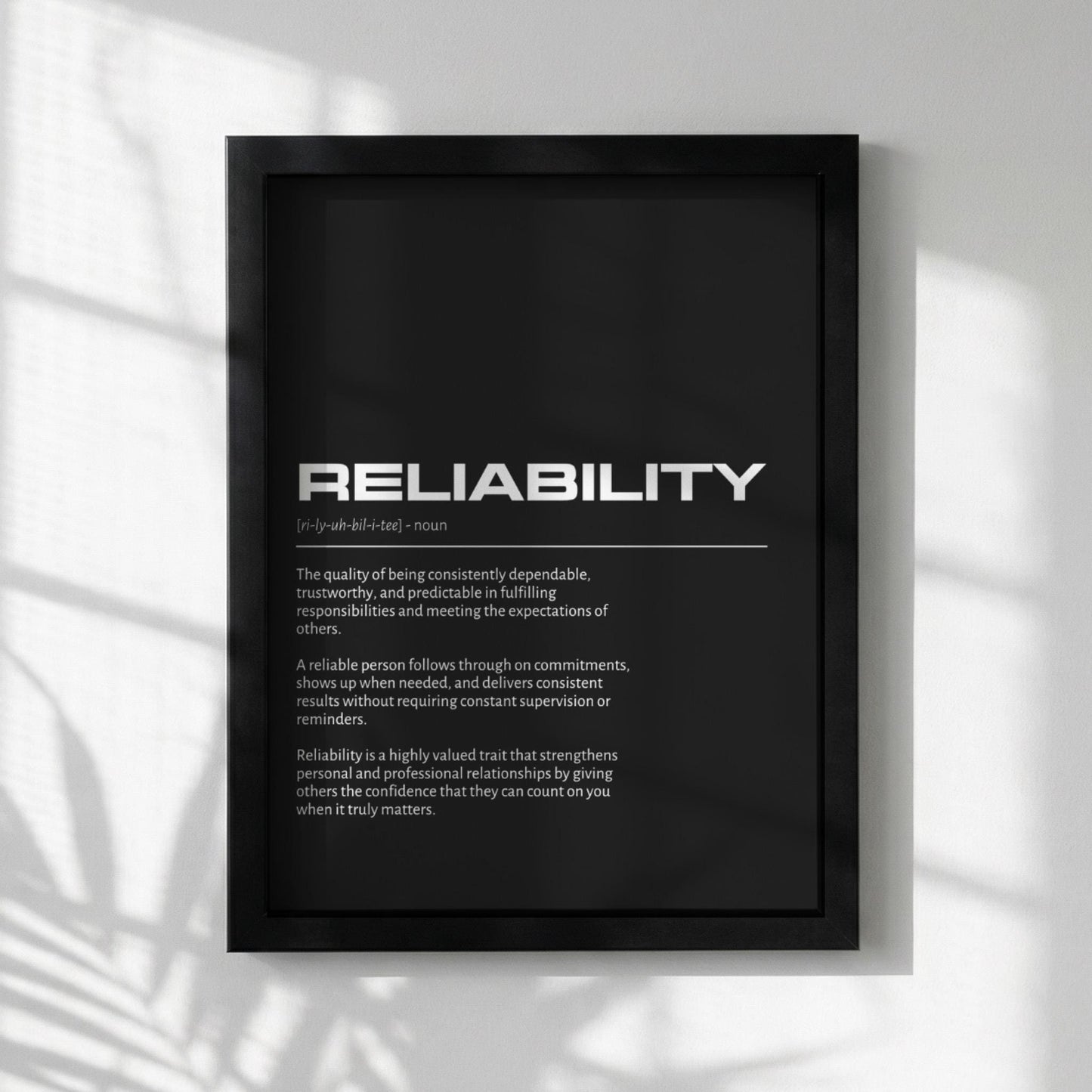 Reliability Definition Minimalist Poster | Inspirational Quotes Wall Art | Motivational Office Print | Modern Dictionary Home Decor