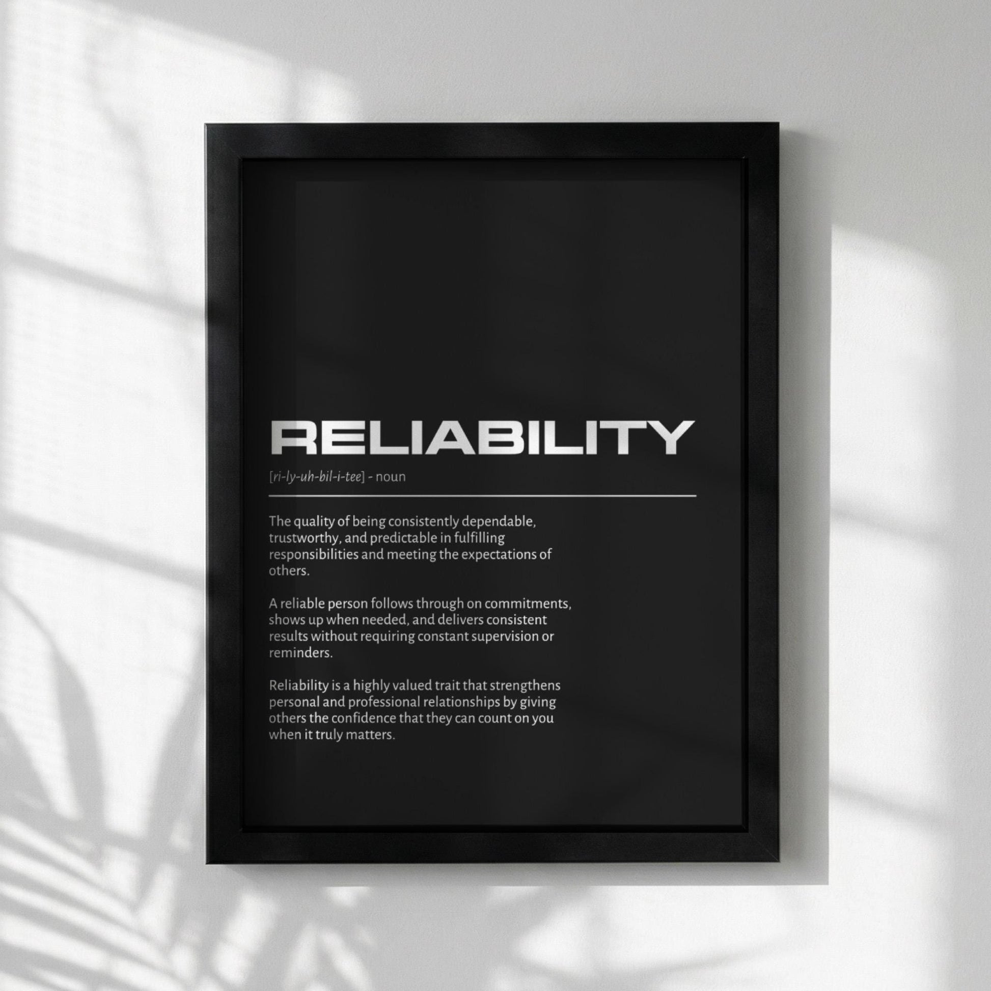 Reliability Definition Minimalist Poster | Inspirational Quotes Wall Art | Motivational Office Print | Modern Dictionary Home Decor