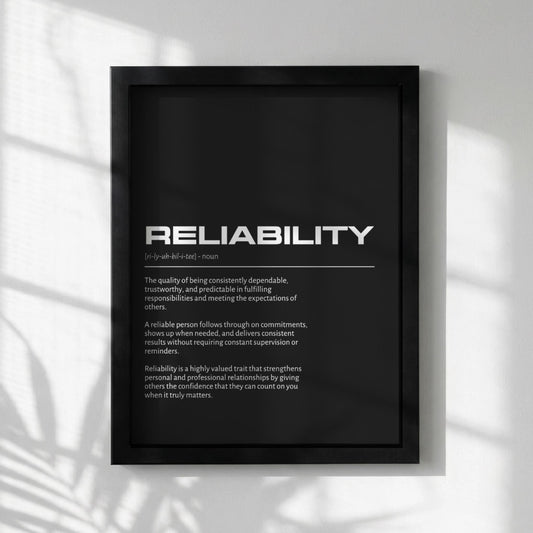 Reliability Definition Minimalist Poster | Inspirational Quotes Wall Art | Motivational Office Print | Modern Dictionary Home Decor