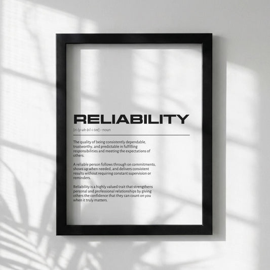 Reliability Definition Minimalist Poster | Inspirational Quotes Wall Art | Motivational Office Print | Modern Dictionary Home Decor White