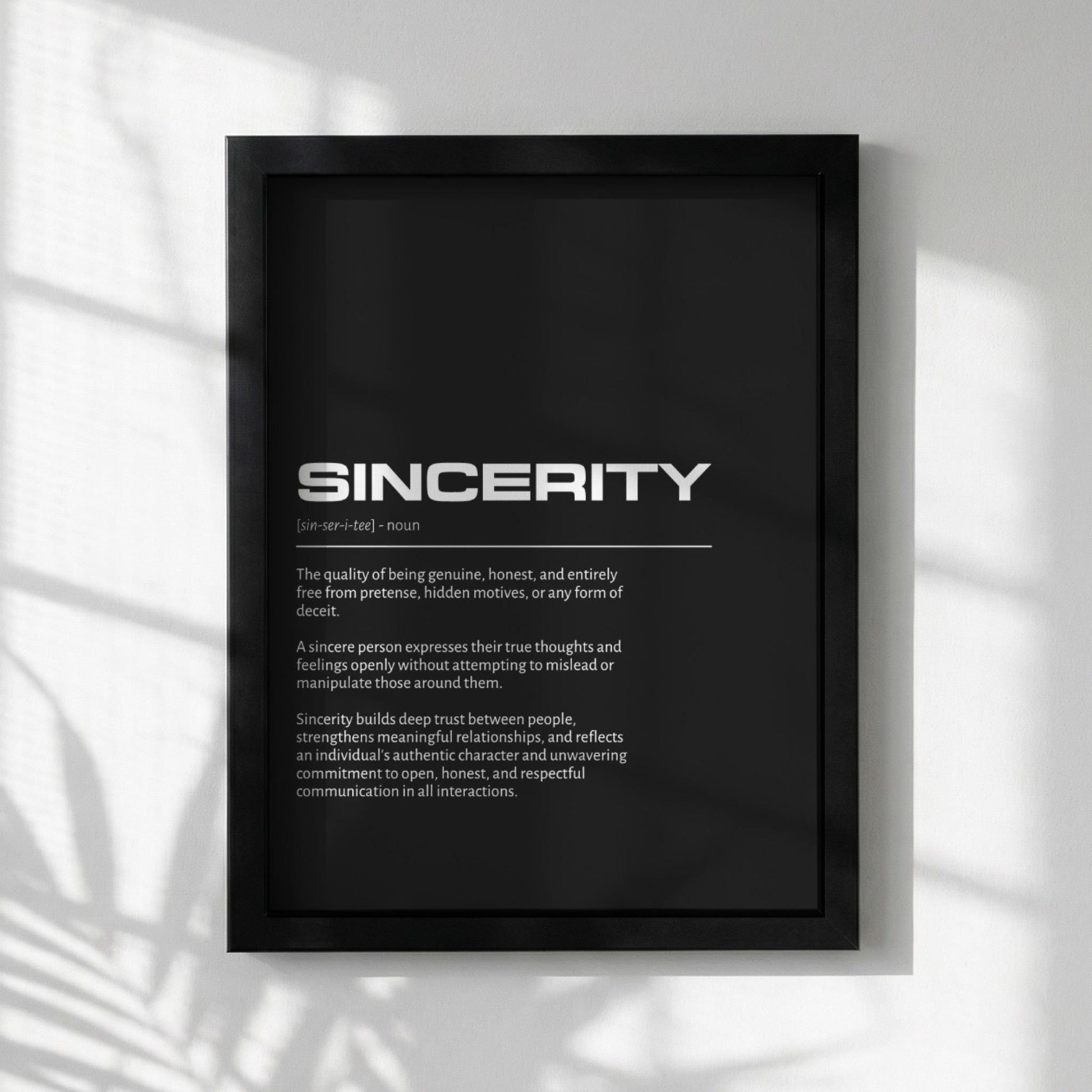 Sincerity Definition Minimalist Poster | Inspirational Quotes Wall Art | Motivational Office Print | Modern Dictionary Home Decor