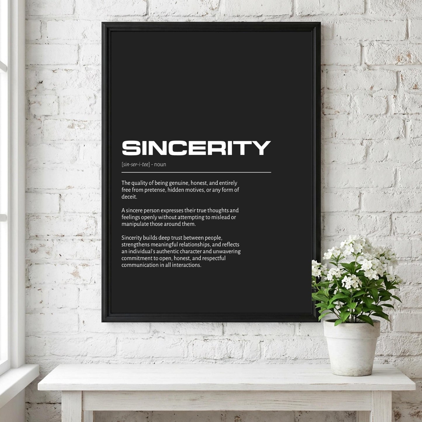Sincerity Definition Minimalist Poster | Inspirational Quotes Wall Art | Motivational Office Print | Modern Dictionary Home Decor