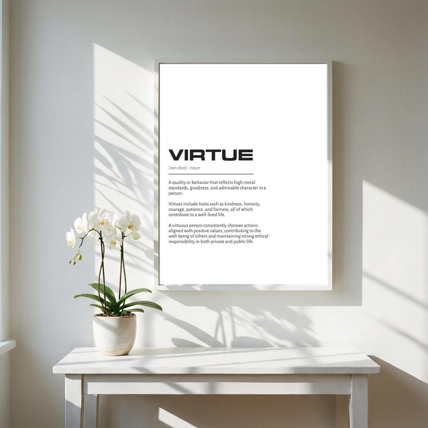 Virtue Definition Minimalist Poster | Inspirational Quotes Wall Art | Motivational Office Print | Modern Dictionary Home Decor White