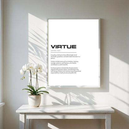 Virtue Definition Minimalist Poster | Inspirational Quotes Wall Art | Motivational Office Print | Modern Dictionary Home Decor White