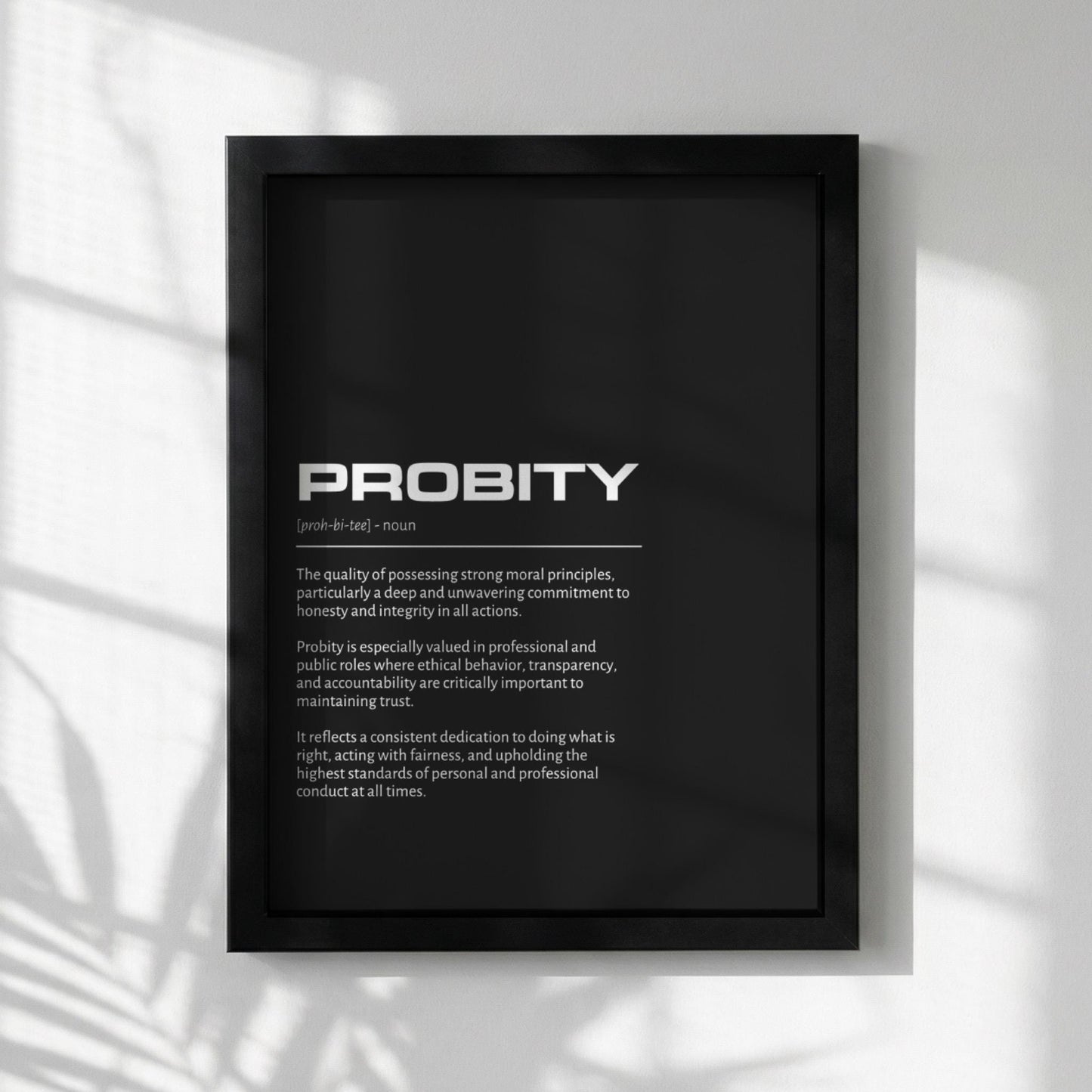 Probity Definition Minimalist Poster | Inspirational Quotes Wall Art | Motivational Office Print | Modern Dictionary Home Decor White