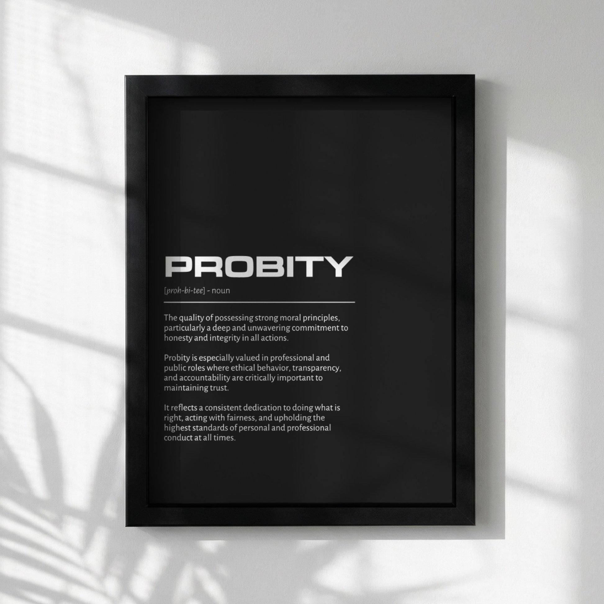 Probity Definition Minimalist Poster | Inspirational Quotes Wall Art | Motivational Office Print | Modern Dictionary Home Decor White