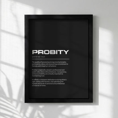 Probity Definition Minimalist Poster | Inspirational Quotes Wall Art | Motivational Office Print | Modern Dictionary Home Decor White