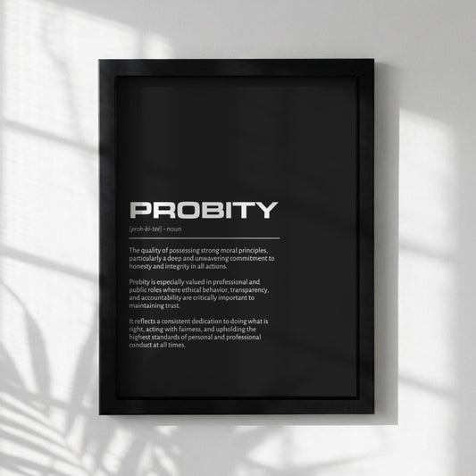 Probity Definition Minimalist Poster | Inspirational Quotes Wall Art | Motivational Office Print | Modern Dictionary Home Decor White