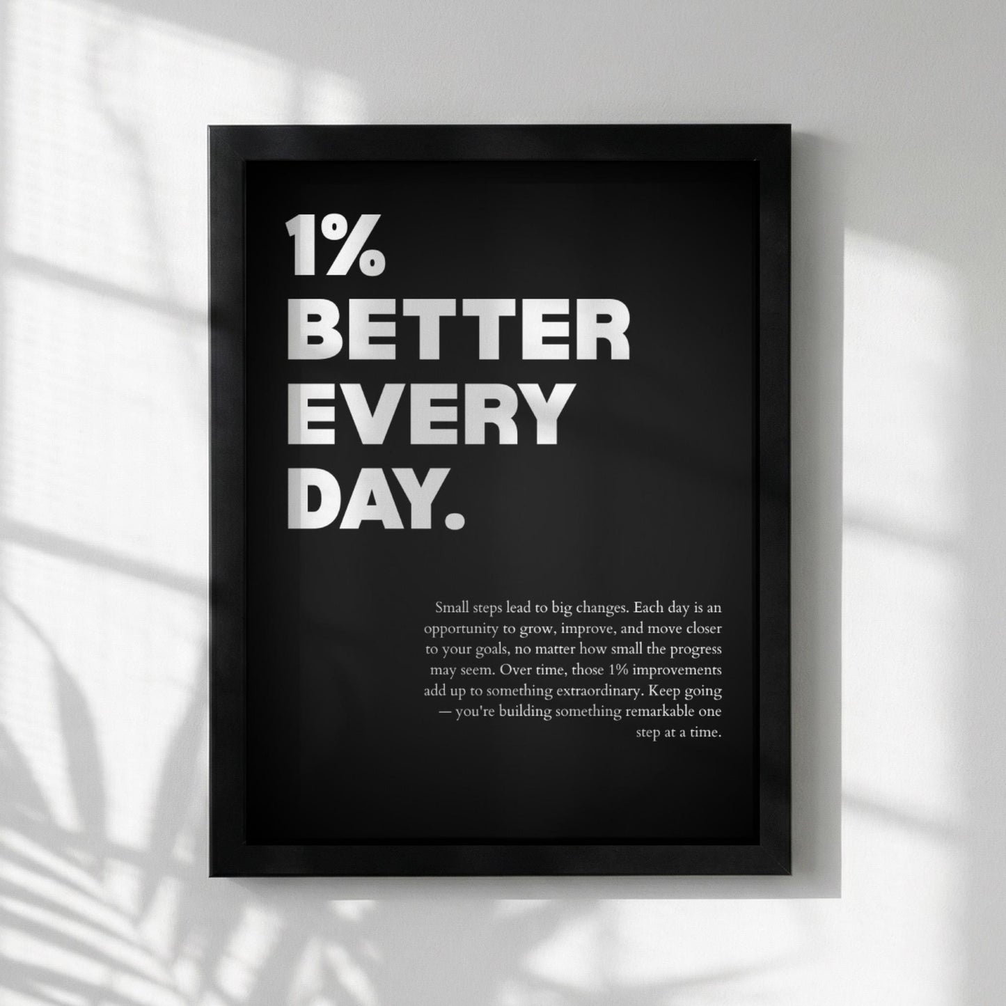 1% Better Every Day Inspirational Minimalist Poster | Growth Mindset Wall Art | Motivational Office Print | Modern Home Decor White