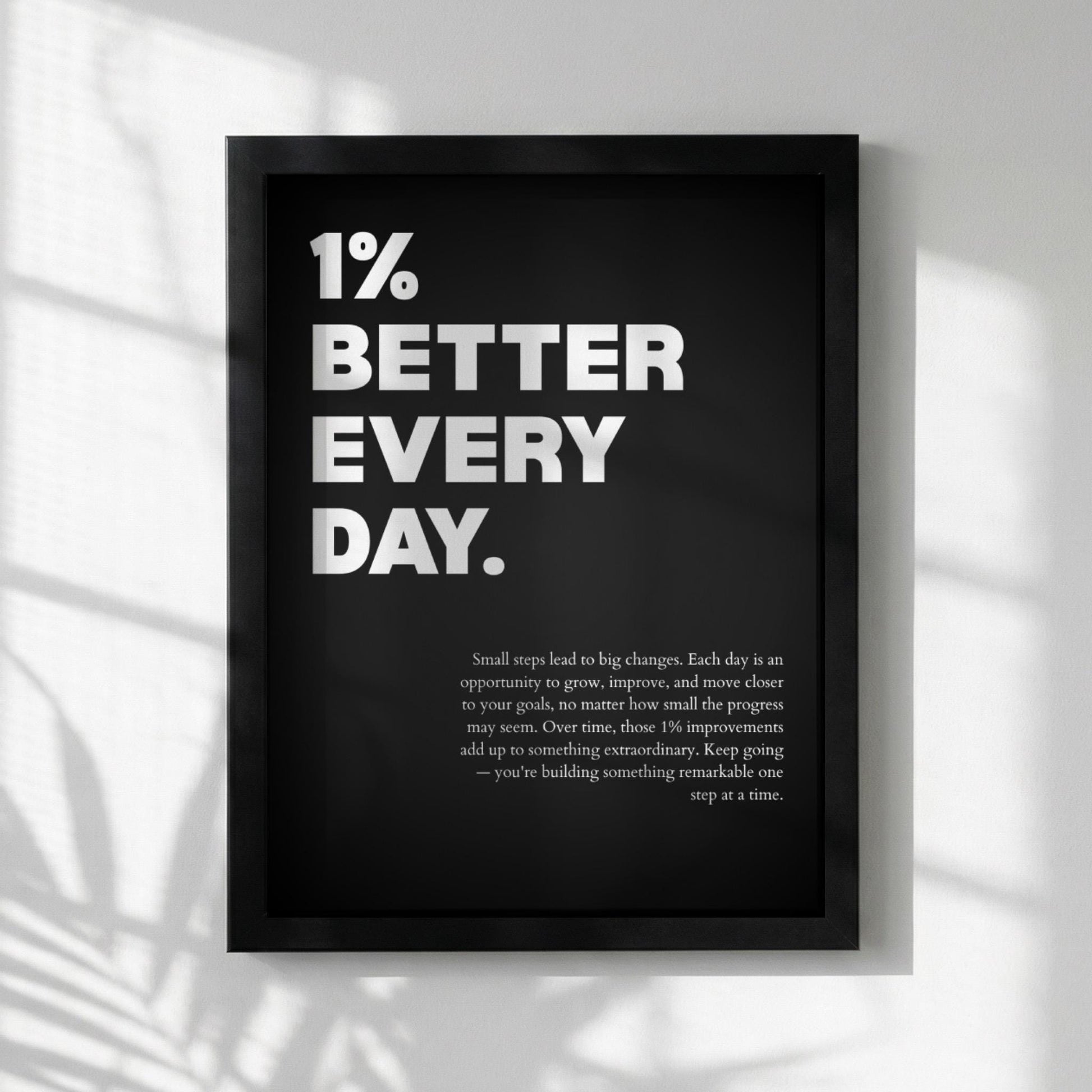 1% Better Every Day Inspirational Minimalist Poster | Growth Mindset Wall Art | Motivational Office Print | Modern Home Decor White