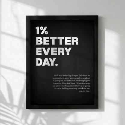 1% Better Every Day Inspirational Minimalist Poster | Growth Mindset Wall Art | Motivational Office Print | Modern Home Decor White