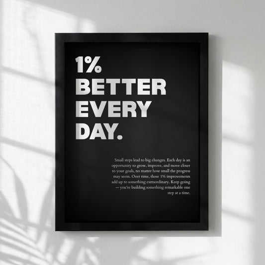 1% Better Every Day Inspirational Minimalist Poster | Growth Mindset Wall Art | Motivational Office Print | Modern Home Decor White