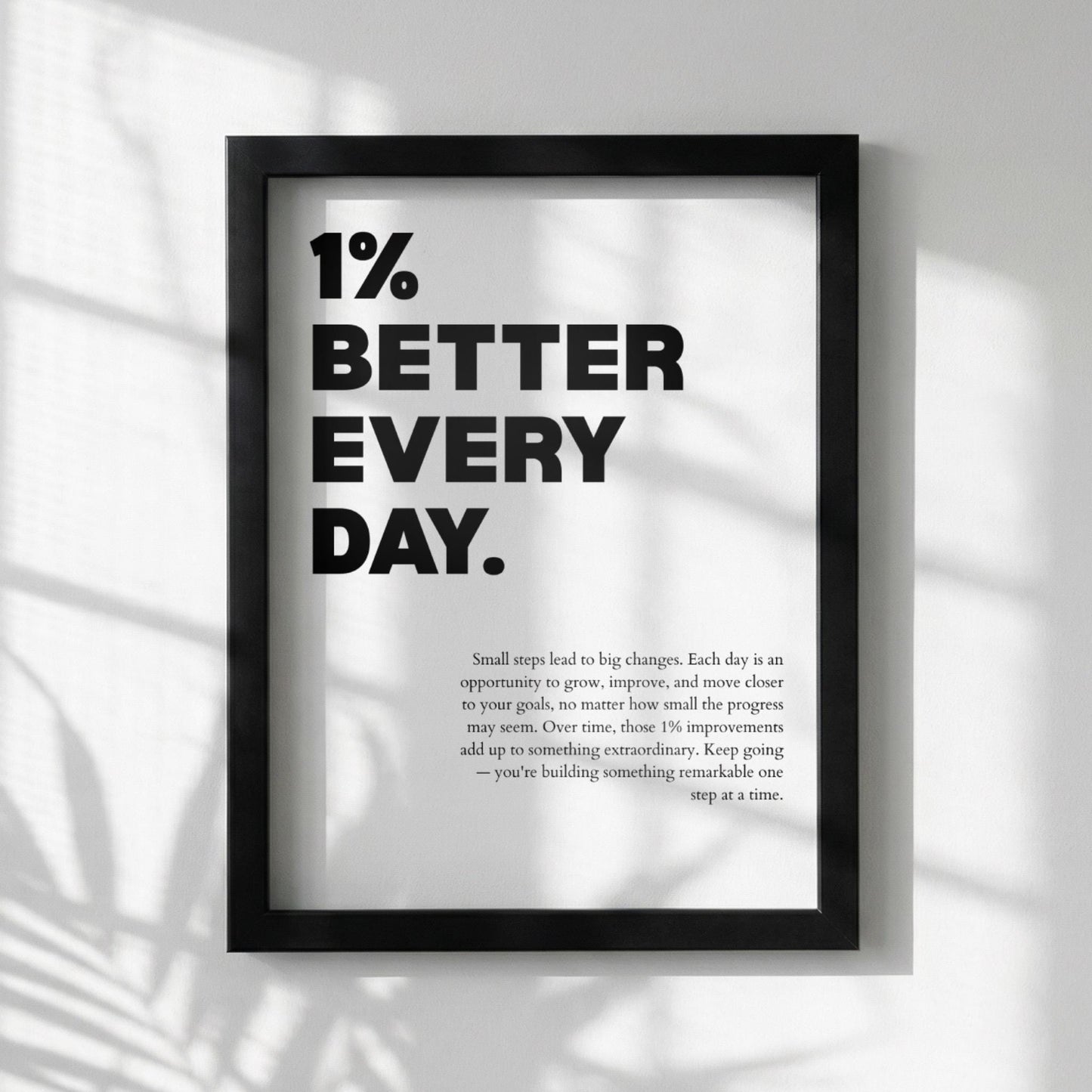 1% Better Every Day Inspirational Minimalist Poster | Growth Mindset Wall Art | Motivational Office Print | Modern Home Decor White
