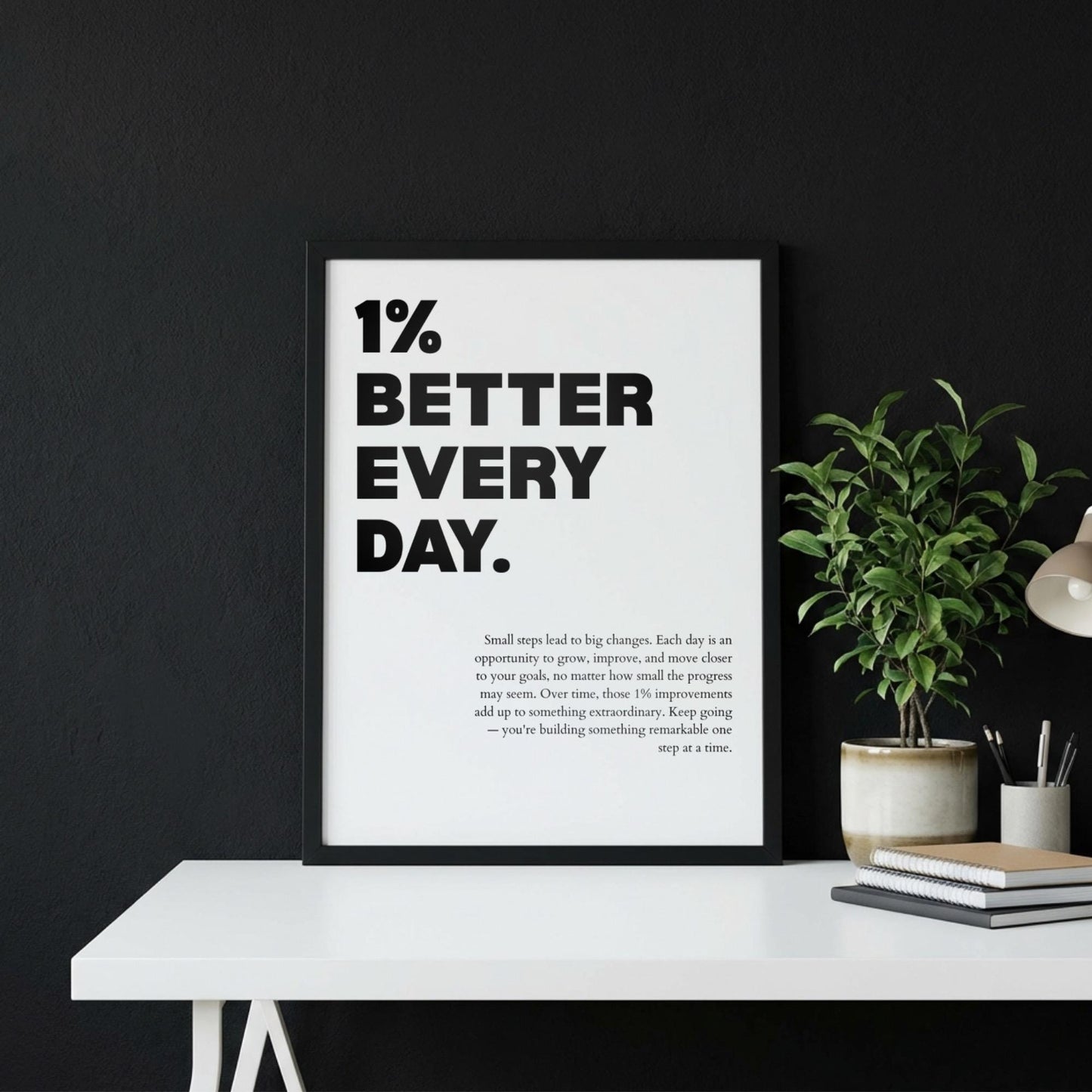 1% Better Every Day Inspirational Minimalist Poster | Growth Mindset Wall Art | Motivational Office Print | Modern Home Decor White