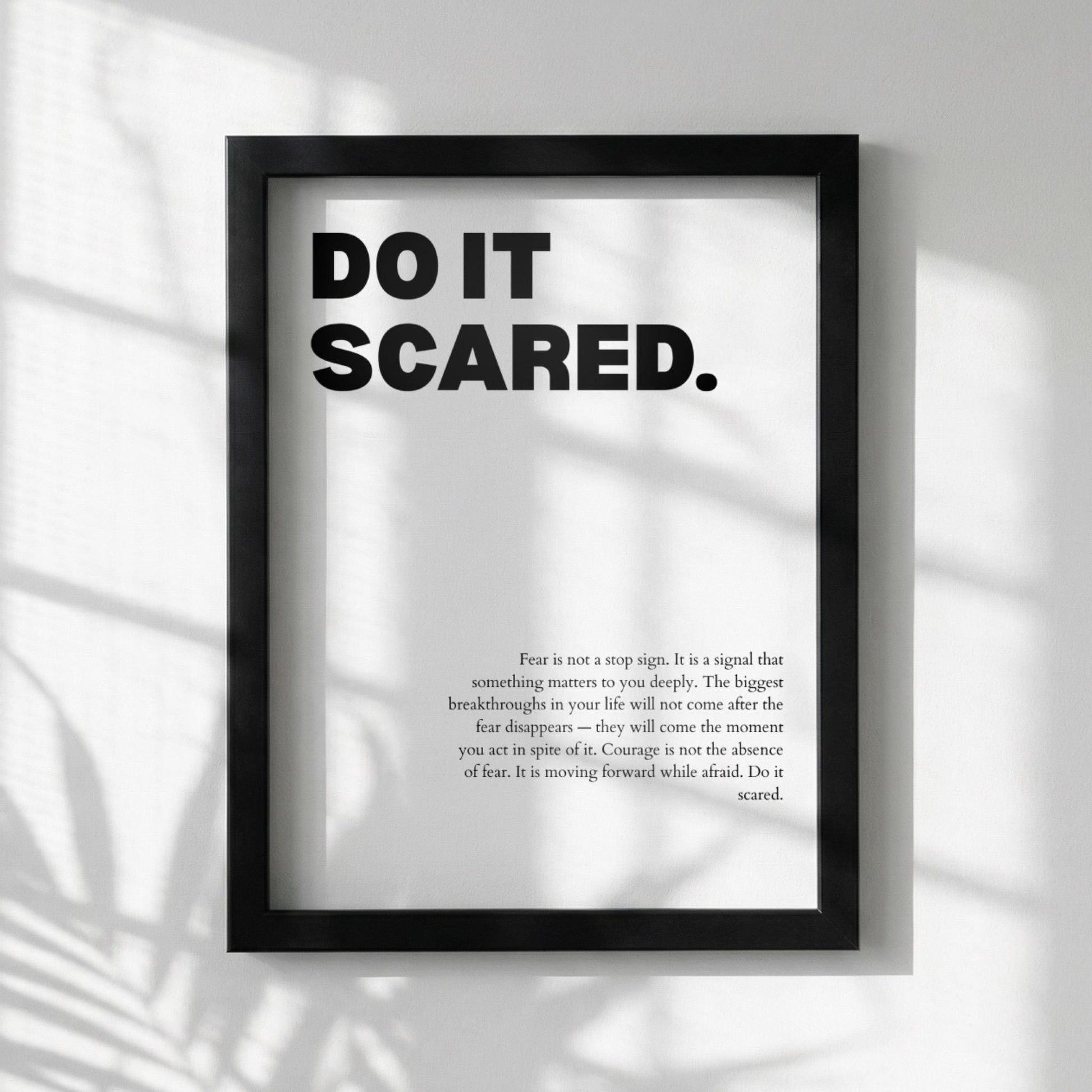 Do It Scared Inspirational Minimalist Poster | Courage & Momentum Wall Art | Motivational Office Print | Modern Home Decor White