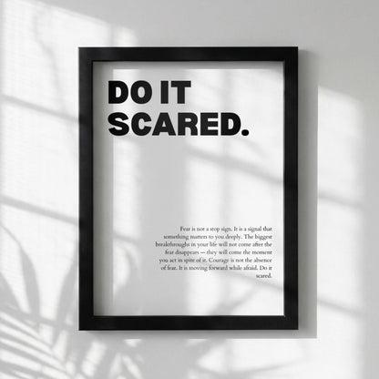 Do It Scared Inspirational Minimalist Poster | Courage & Momentum Wall Art | Motivational Office Print | Modern Home Decor White