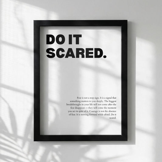 Do It Scared Inspirational Minimalist Poster | Courage & Momentum Wall Art | Motivational Office Print | Modern Home Decor White