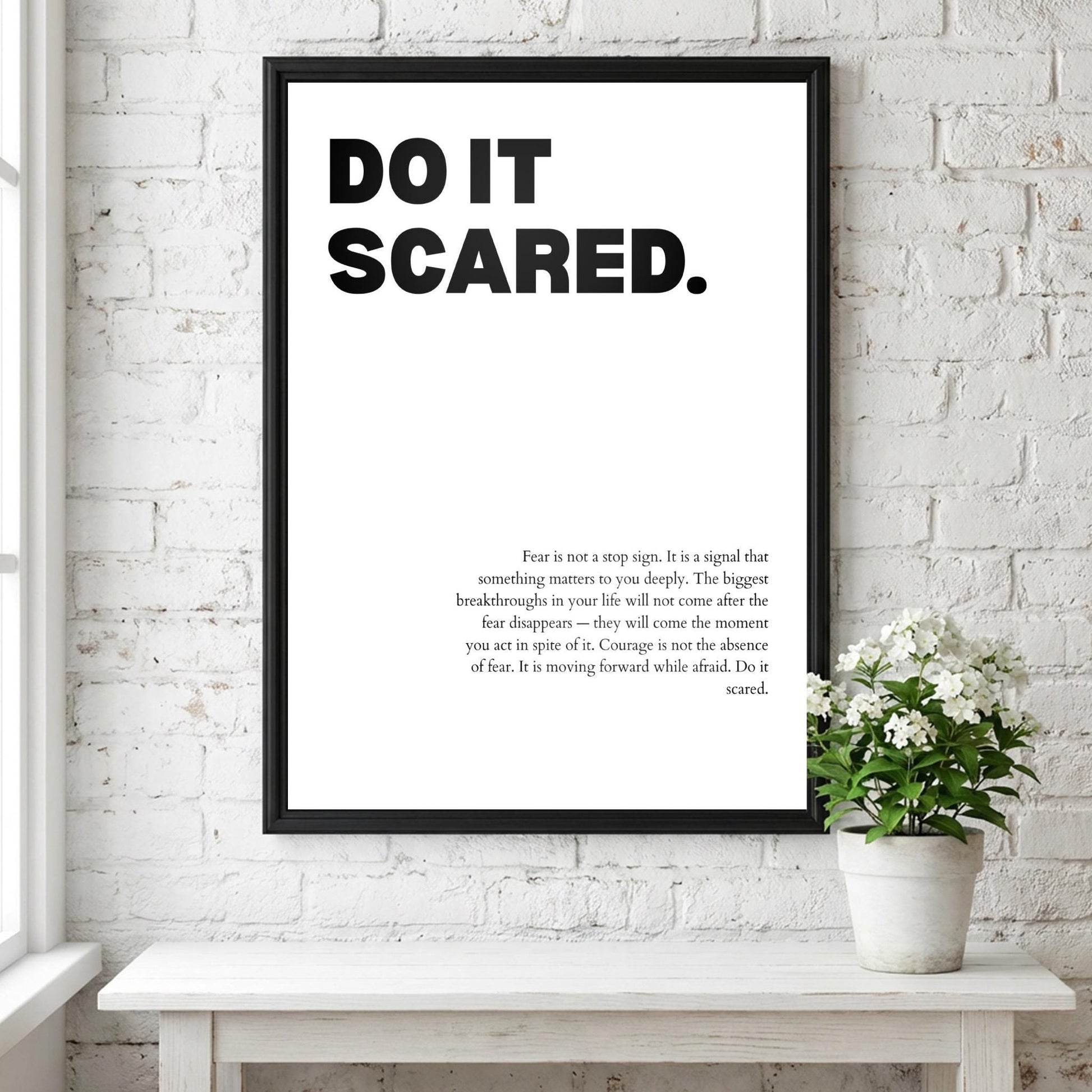 Do It Scared Inspirational Minimalist Poster | Courage & Momentum Wall Art | Motivational Office Print | Modern Home Decor White