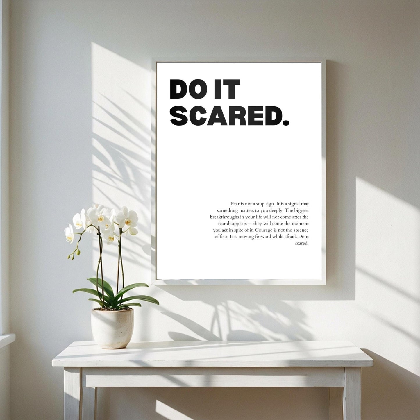 Do It Scared Inspirational Minimalist Poster | Courage & Momentum Wall Art | Motivational Office Print | Modern Home Decor White