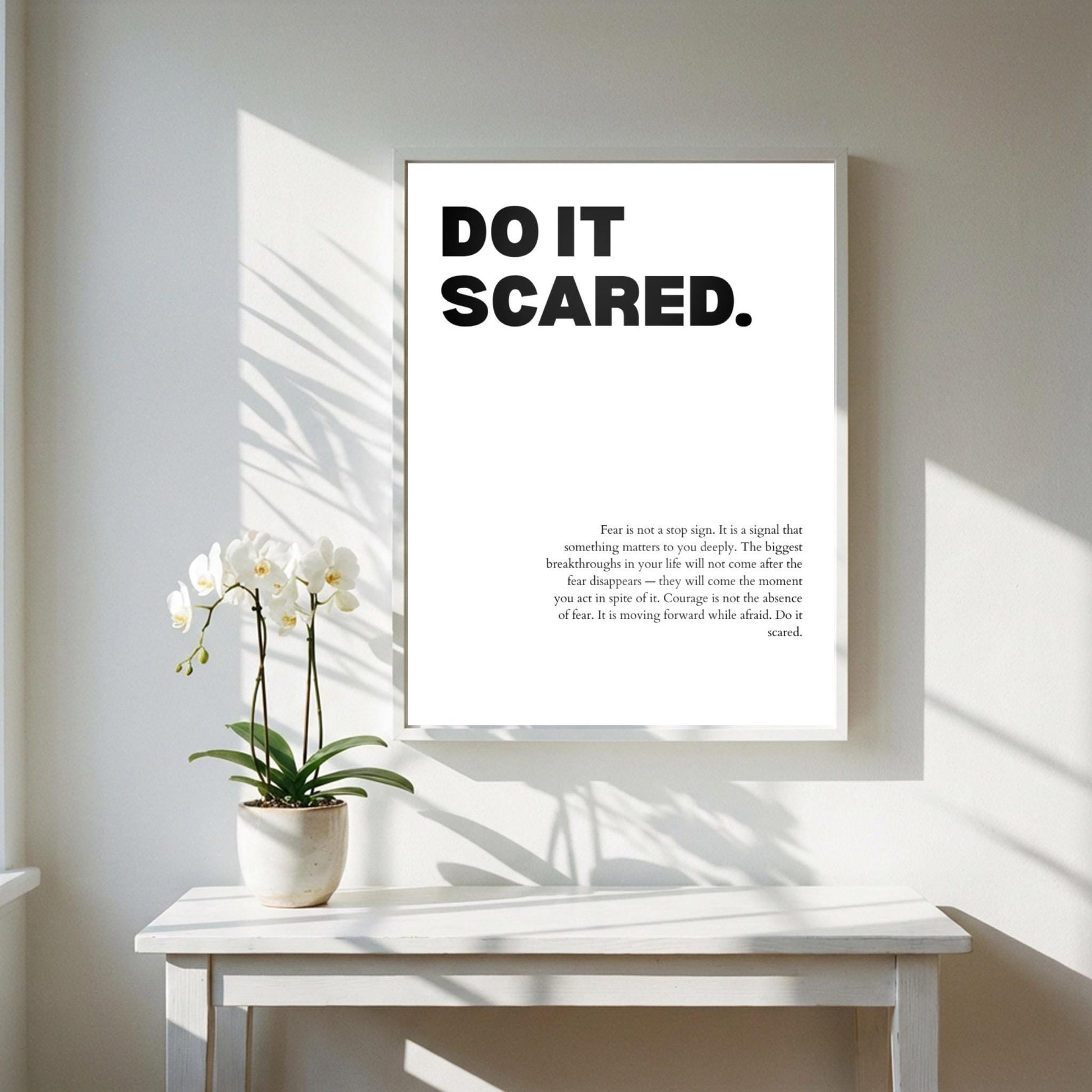 Do It Scared Inspirational Minimalist Poster | Courage & Momentum Wall Art | Motivational Office Print | Modern Home Decor White