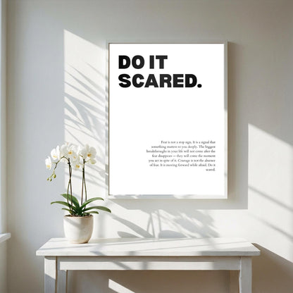 Do It Scared Inspirational Minimalist Poster | Courage & Momentum Wall Art | Motivational Office Print | Modern Home Decor White