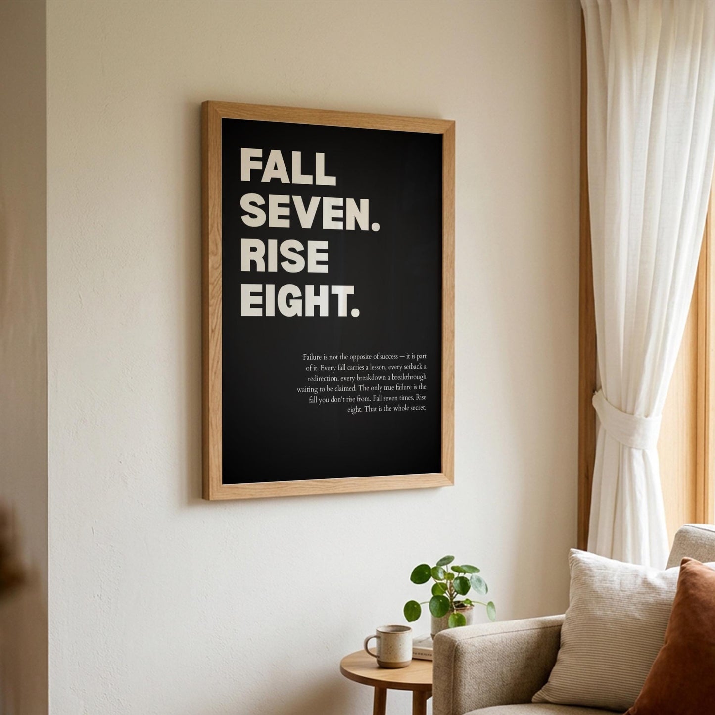 Fall Seven Rise Eight Resilience Poster | Persistence & Grit Wall Art | Motivational Success Print | Modern Zen Home Decor